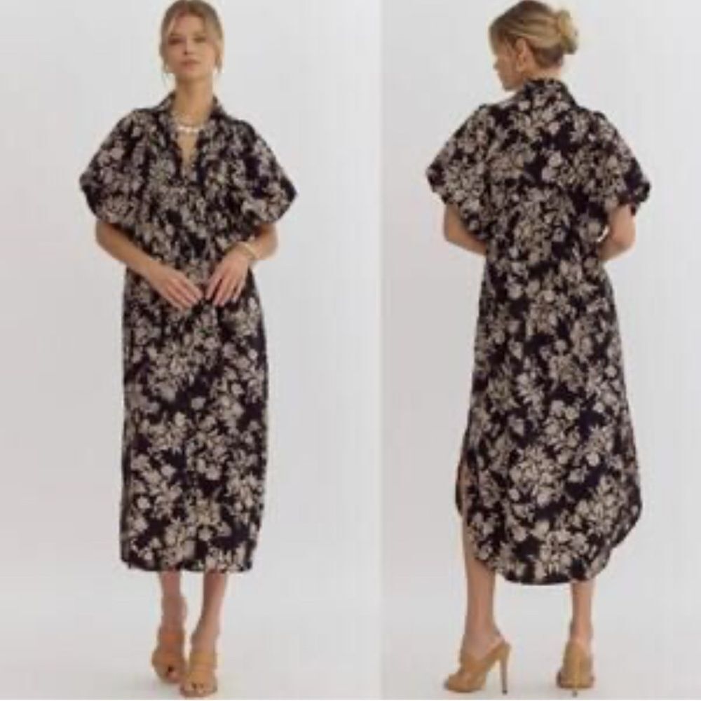Entro Floral Balloon Sleeve Maxi Dress S